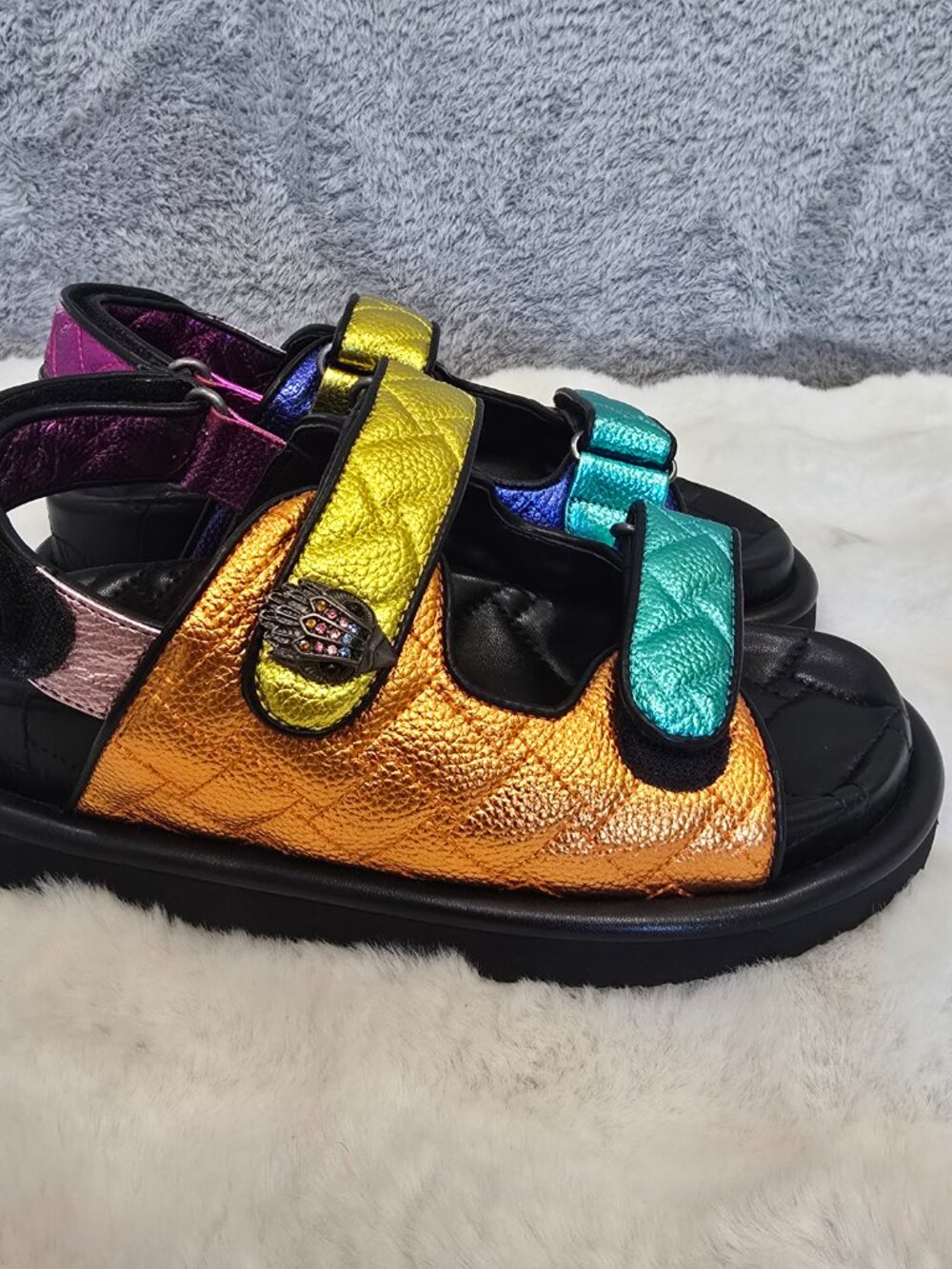 Kurt Geiger London Orson Metallic Leather Sandal Quilted Maximalism Size 36 NEW - Picture 3 of 8
